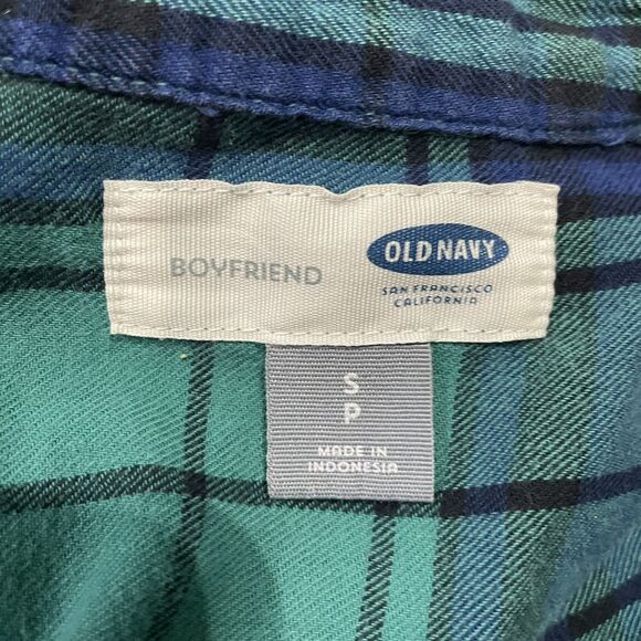Y2k Old Navy Boyfriend Flannel Blue Green Plaid Size Small 07/14 - Picture 2 of 9